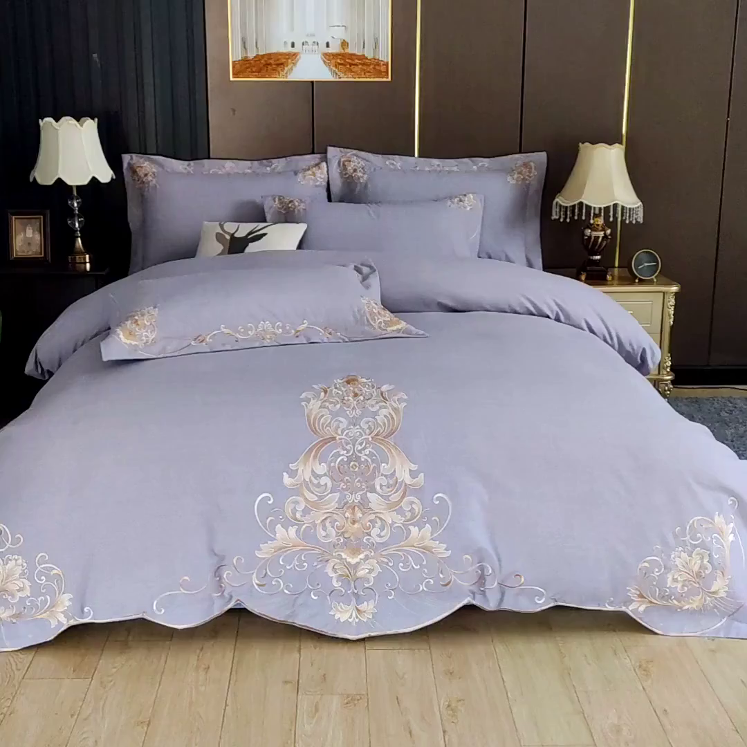 91家纺网 家纺一手货源 找家纺 浩情国际婚庆供货中心 2026新款秋冬60S高端全棉刺绣磨毛系列 斯威特-气质灰