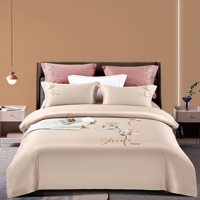 91家纺网 家纺一手货源 找家纺 浩情国际婚庆供货中心 2026新品- 秋冬高支密全棉长绒棉磨毛高端刺绣系列四件套 轻曼-米驼