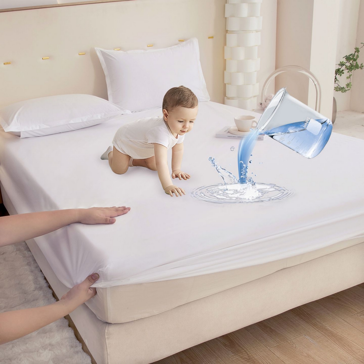 91家纺网 家纺一手货源 找家纺 （总）茗婷家纺 2025新款供跨境外贸纯色印花防水床笠