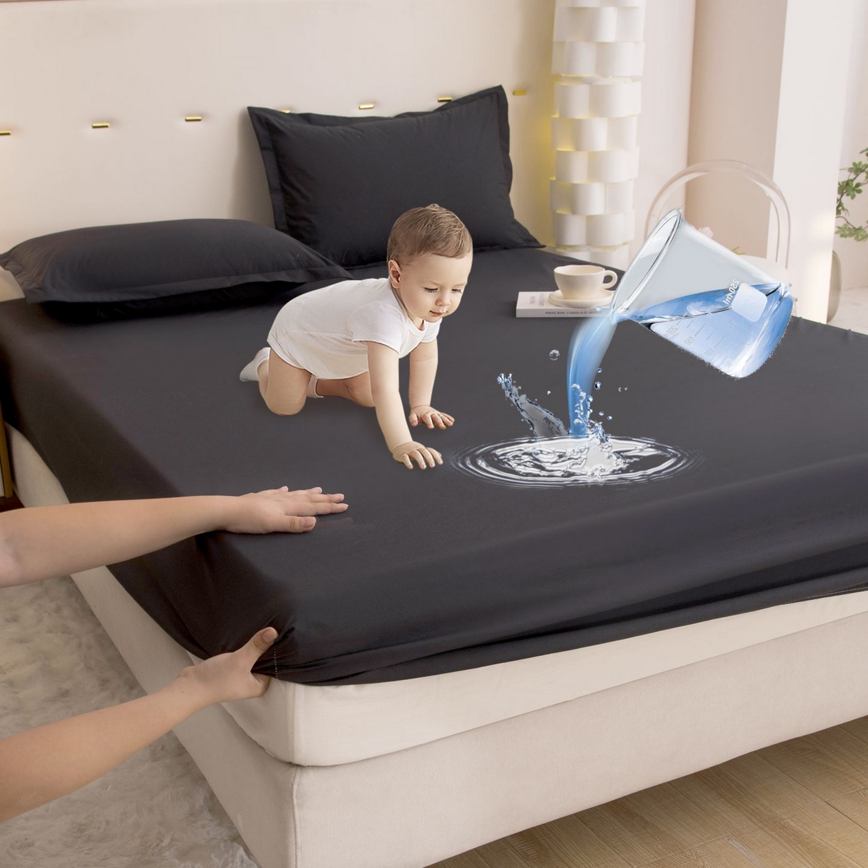 91家纺网 家纺一手货源 找家纺 （总）茗婷家纺 2025新款供跨境外贸纯色印花防水床笠