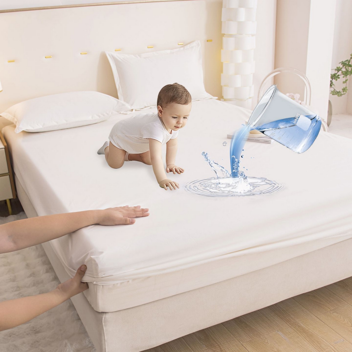 91家纺网 家纺一手货源 找家纺 （总）茗婷家纺 2025新款供跨境外贸纯色印花防水床笠