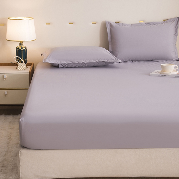 91家纺网 家纺一手货源 找家纺 茗婷家纺 2025新款供跨境外贸纯色印花防水床笠 浅灰