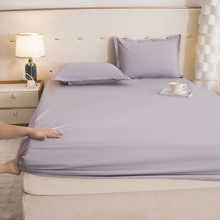 91家纺网 家纺一手货源 找家纺 茗婷家纺 2025新款供跨境外贸纯色印花防水床笠 浅灰