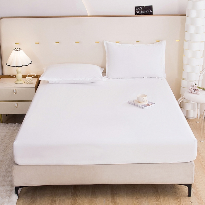 91家纺网 家纺一手货源 找家纺 茗婷家纺 2025新款供跨境外贸纯色印花防水床笠 纯白