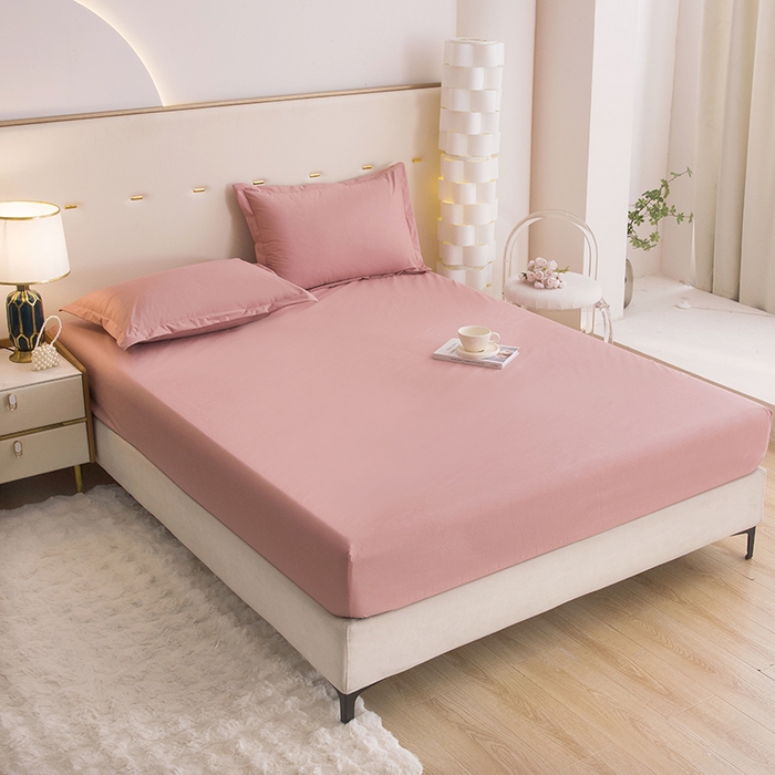 91家纺网 家纺一手货源 找家纺 茗婷家纺 2026新款供跨境外贸纯色印花防水床笠 豆沙