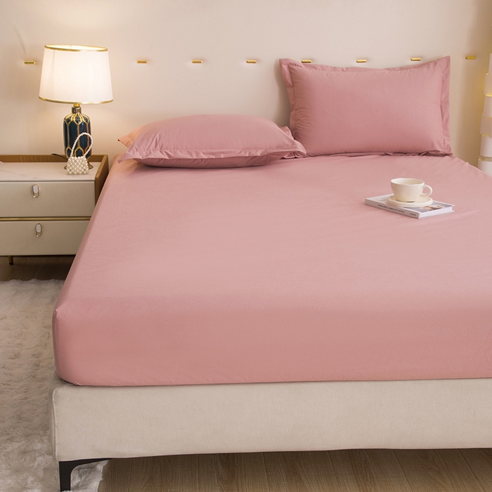 91家纺网 家纺一手货源 找家纺 茗婷家纺 2026新款供跨境外贸纯色印花防水床笠 豆沙