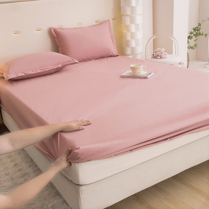 91家纺网 家纺一手货源 找家纺 茗婷家纺 2026新款供跨境外贸纯色印花防水床笠 豆沙