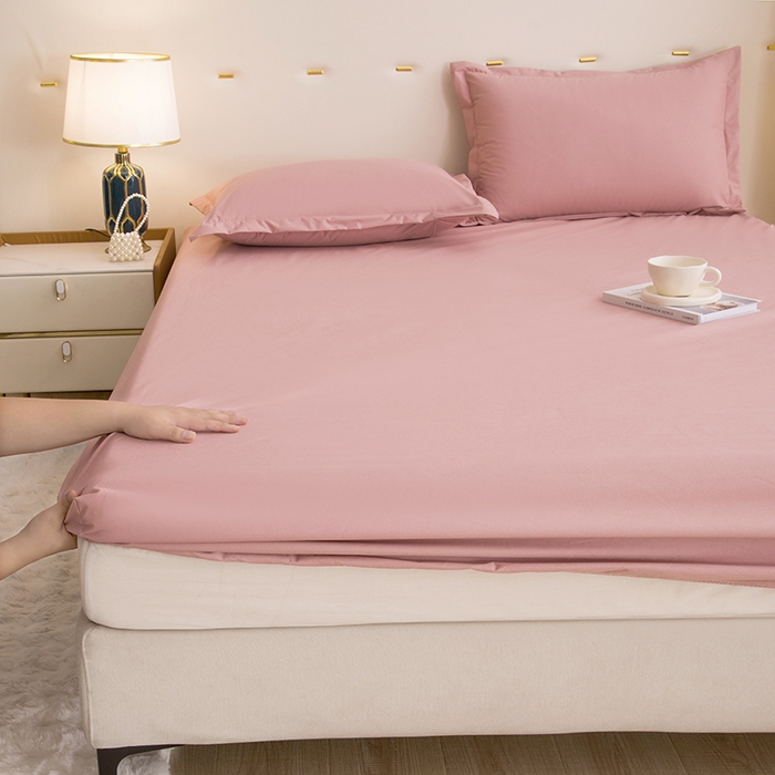 91家纺网 家纺一手货源 找家纺 茗婷家纺 2026新款供跨境外贸纯色印花防水床笠 豆沙