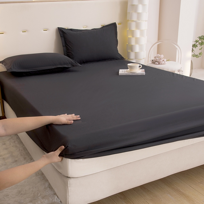 91家纺网 家纺一手货源 找家纺 茗婷家纺 2025新款供跨境外贸纯色印花防水床笠 黑色