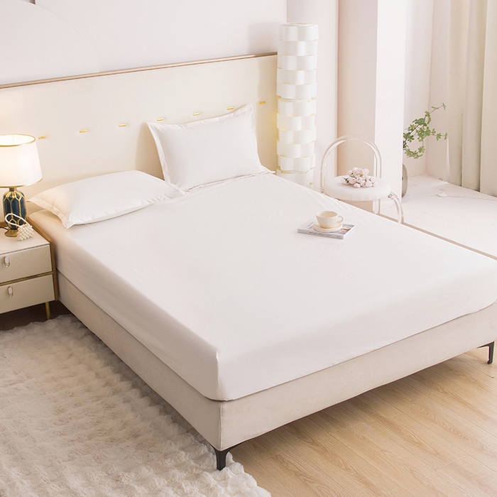 91家纺网 家纺一手货源 找家纺 茗婷家纺 2026新款供跨境外贸纯色印花防水床笠 米白