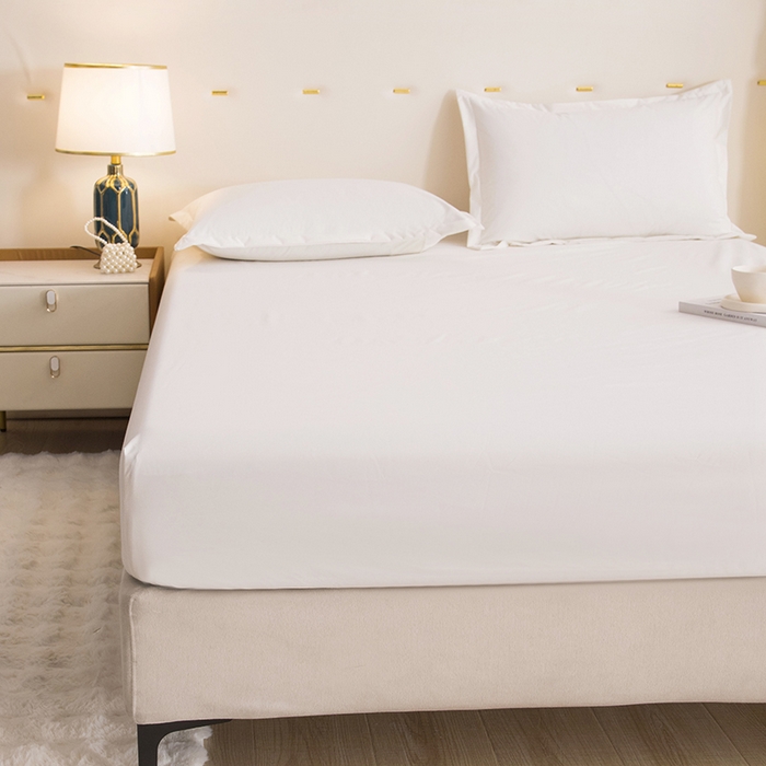 91家纺网 家纺一手货源 找家纺 茗婷家纺 2026新款供跨境外贸纯色印花防水床笠 米白