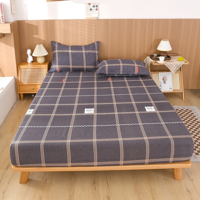 91家纺网 家纺一手货源 找家纺 茗婷家纺 2025新款供跨境外贸纯色印花防水床笠 菲尔灰