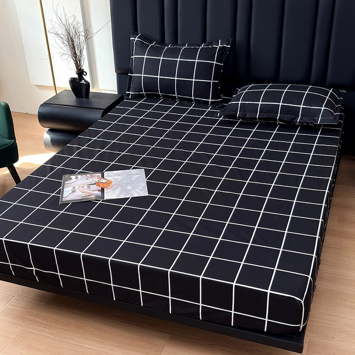 91家纺网 家纺一手货源 找家纺 茗婷家纺 2025新款供跨境外贸纯色印花防水床笠 黑白格