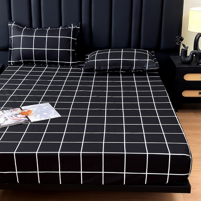 91家纺网 家纺一手货源 找家纺 茗婷家纺 2025新款供跨境外贸纯色印花防水床笠 黑白格