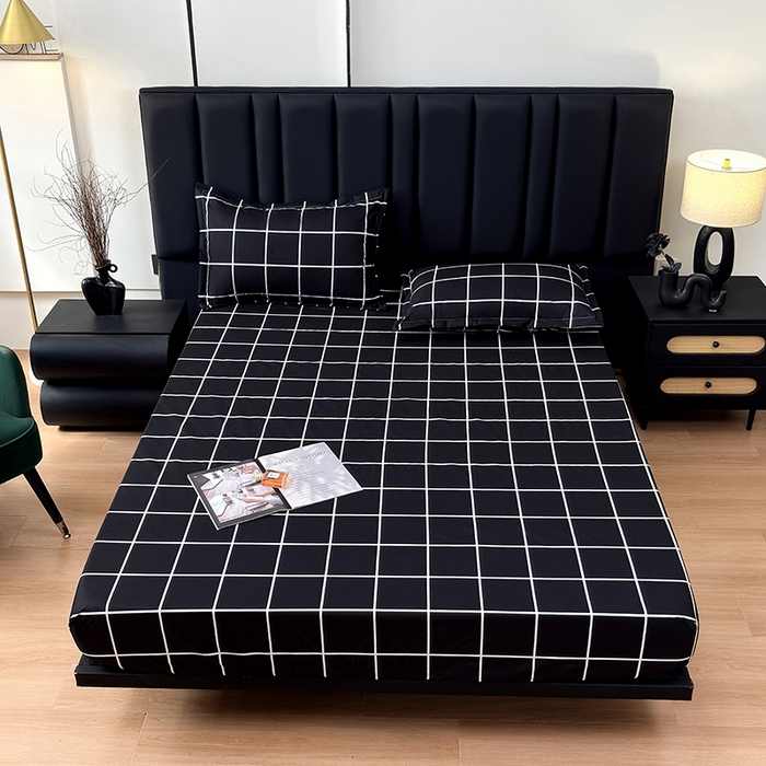 91家纺网 家纺一手货源 找家纺 茗婷家纺 2025新款供跨境外贸纯色印花防水床笠 黑白格