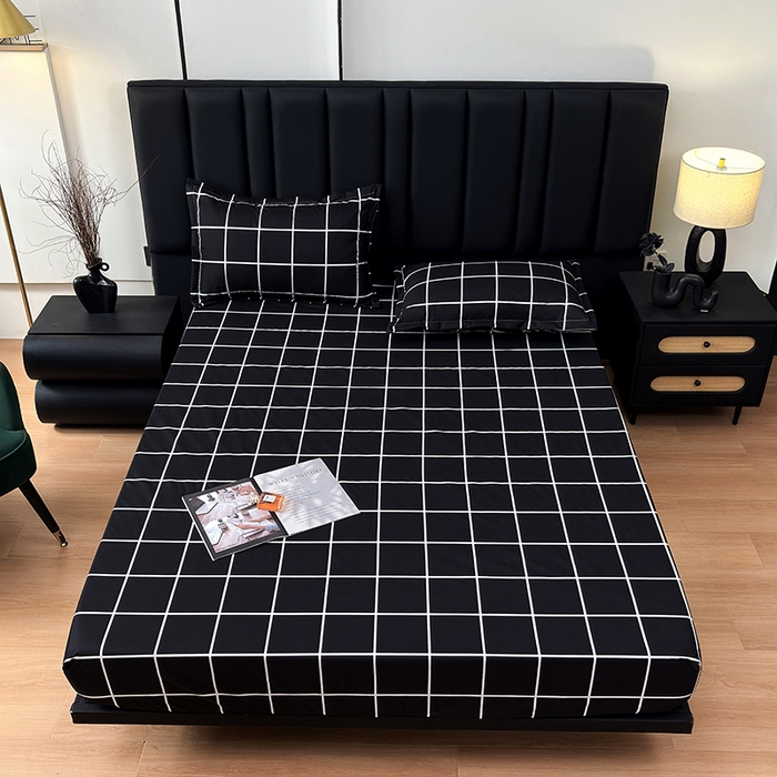 91家纺网 家纺一手货源 找家纺 茗婷家纺 2025新款供跨境外贸纯色印花防水床笠 黑白格