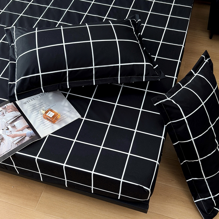 91家纺网 家纺一手货源 找家纺 茗婷家纺 2025新款供跨境外贸纯色印花防水床笠 黑白格