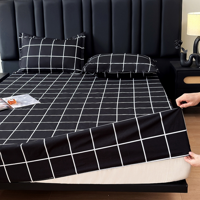 91家纺网 家纺一手货源 找家纺 茗婷家纺 2025新款供跨境外贸纯色印花防水床笠 黑白格