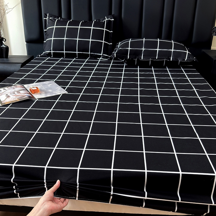 91家纺网 家纺一手货源 找家纺 茗婷家纺 2025新款供跨境外贸纯色印花防水床笠 黑白格