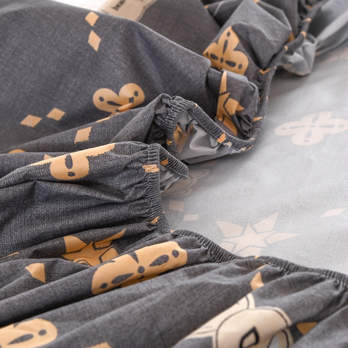 91家纺网 家纺一手货源 找家纺 茗婷家纺 2025新款供跨境外贸纯色印花防水床笠 灰小熊