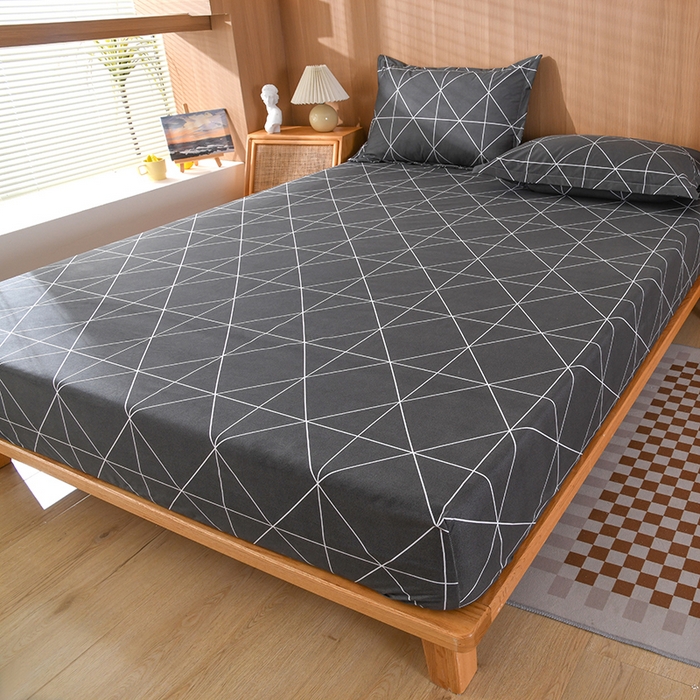 91家纺网 家纺一手货源 找家纺 茗婷家纺 2025新款供跨境外贸纯色印花防水床笠 几何三角