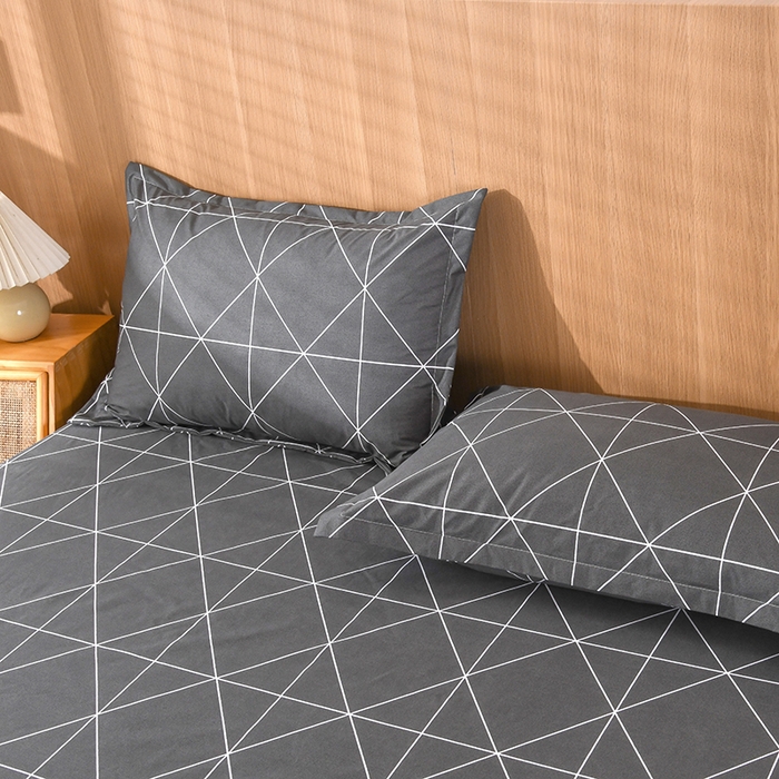 91家纺网 家纺一手货源 找家纺 茗婷家纺 2025新款供跨境外贸纯色印花防水床笠 几何三角