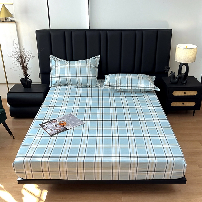 91家纺网 家纺一手货源 找家纺 茗婷家纺 2025新款供跨境外贸纯色印花防水床笠 霁青色