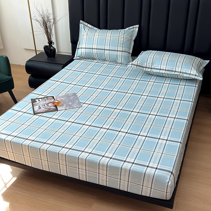 91家纺网 家纺一手货源 找家纺 茗婷家纺 2025新款供跨境外贸纯色印花防水床笠 霁青色