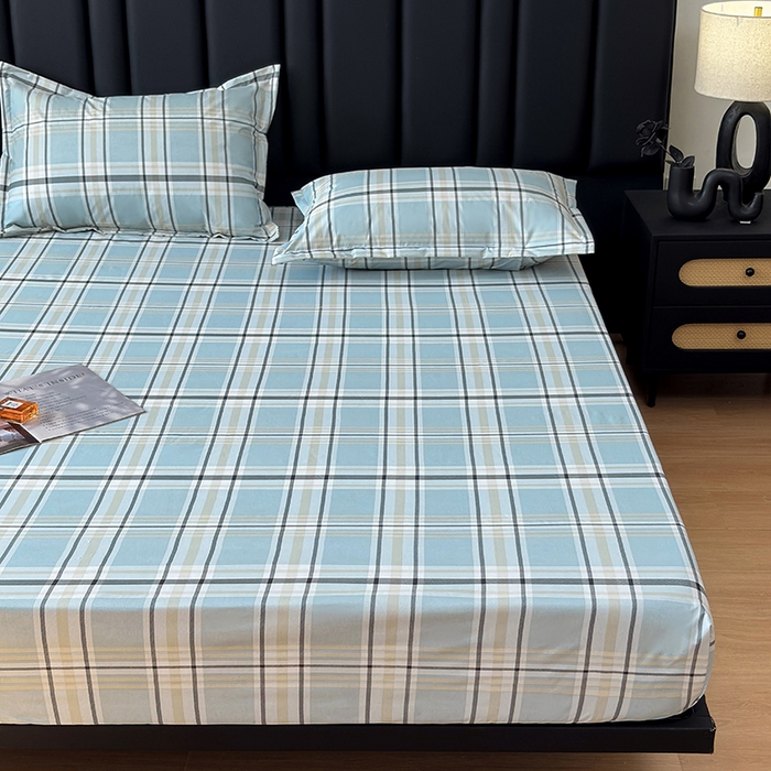 91家纺网 家纺一手货源 找家纺 茗婷家纺 2025新款供跨境外贸纯色印花防水床笠 霁青色