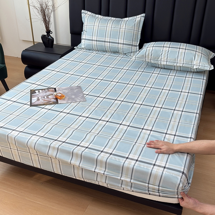 91家纺网 家纺一手货源 找家纺 茗婷家纺 2025新款供跨境外贸纯色印花防水床笠 霁青色