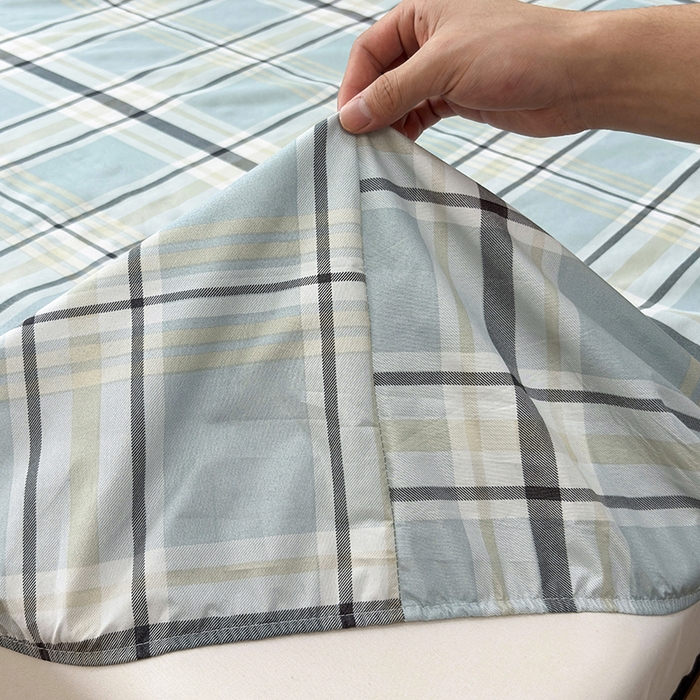 91家纺网 家纺一手货源 找家纺 茗婷家纺 2025新款供跨境外贸纯色印花防水床笠 霁青色