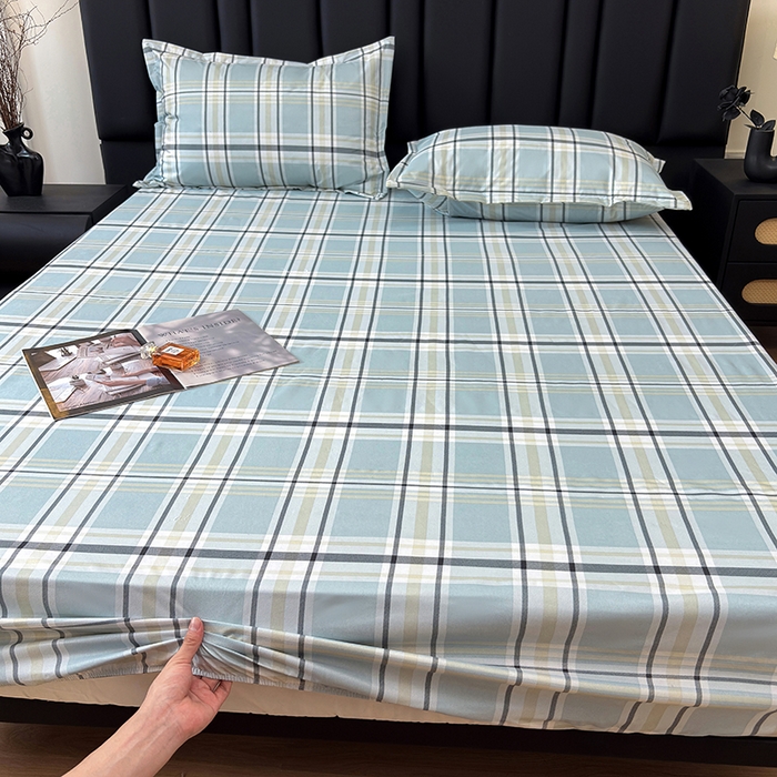 91家纺网 家纺一手货源 找家纺 茗婷家纺 2025新款供跨境外贸纯色印花防水床笠 霁青色