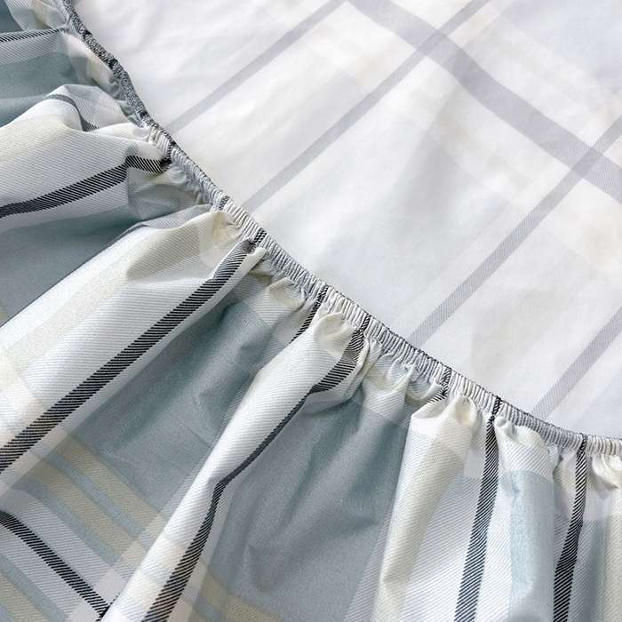 91家纺网 家纺一手货源 找家纺 茗婷家纺 2025新款供跨境外贸纯色印花防水床笠 霁青色