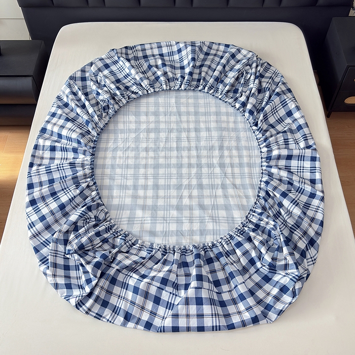 91家纺网 家纺一手货源 找家纺 茗婷家纺 2025新款供跨境外贸纯色印花防水床笠 经典蓝白格