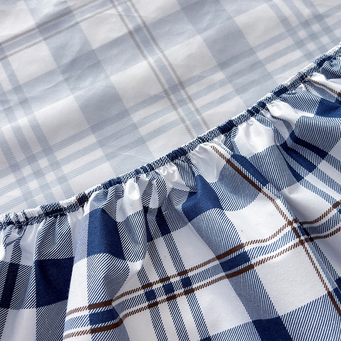 91家纺网 家纺一手货源 找家纺 茗婷家纺 2025新款供跨境外贸纯色印花防水床笠 经典蓝白格