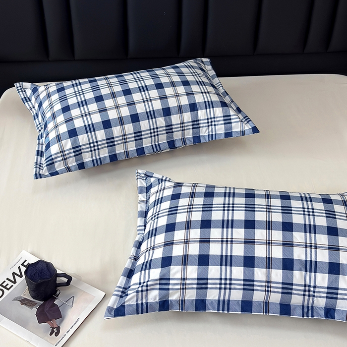 91家纺网 家纺一手货源 找家纺 茗婷家纺 2025新款供跨境外贸纯色印花防水床笠 经典蓝白格