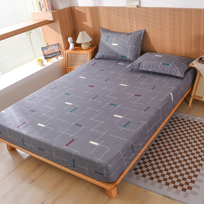 91家纺网 家纺一手货源 找家纺 茗婷家纺 2025新款供跨境外贸纯色印花防水床笠 米兰假日-灰