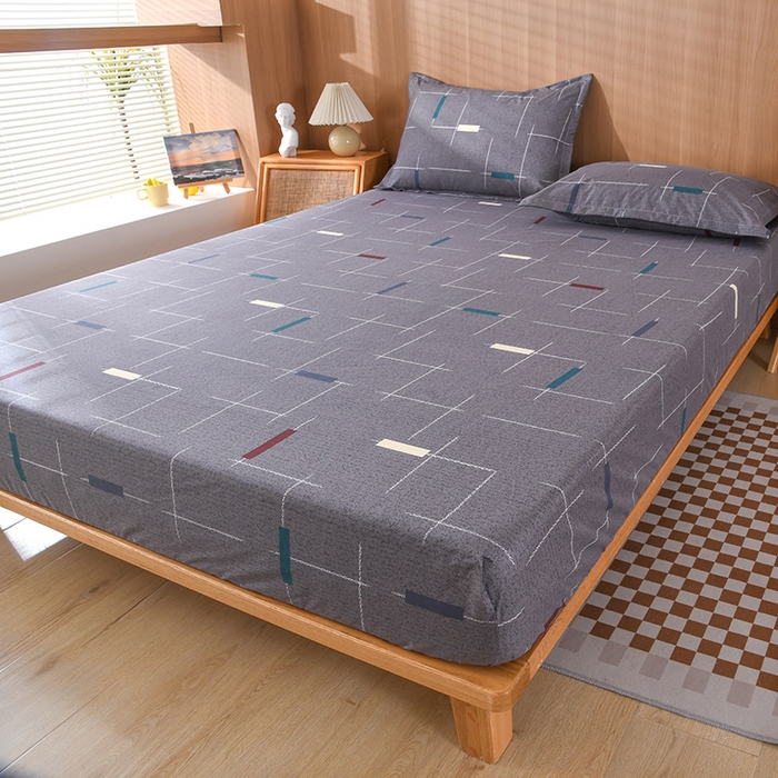 91家纺网 家纺一手货源 找家纺 茗婷家纺 2025新款供跨境外贸纯色印花防水床笠 米兰假日-灰