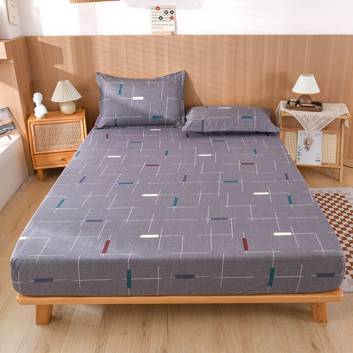 91家纺网 家纺一手货源 找家纺 茗婷家纺 2025新款供跨境外贸纯色印花防水床笠 米兰假日-灰