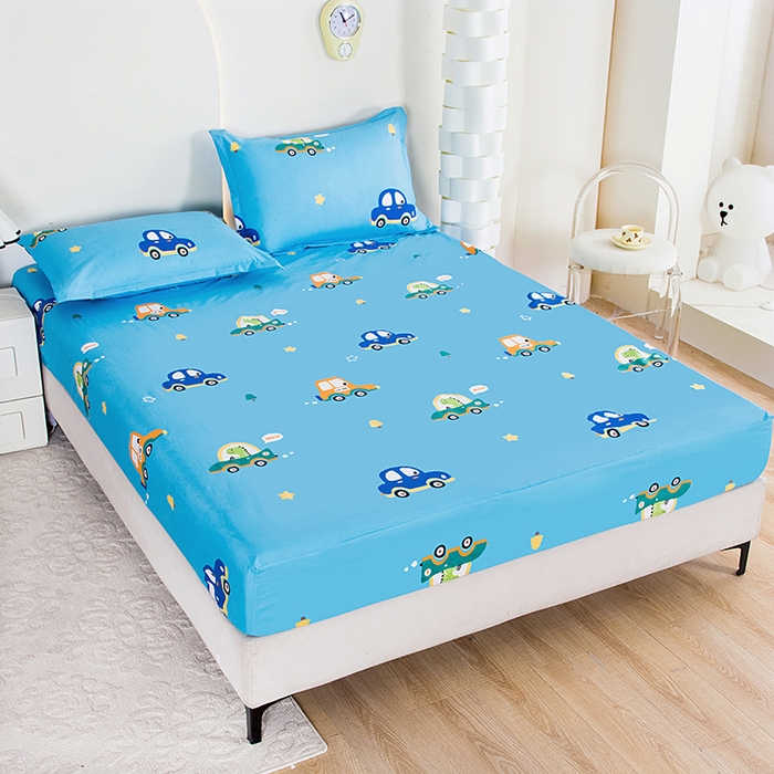 91家纺网 家纺一手货源 找家纺 茗婷家纺 2025新款供跨境外贸纯色印花防水床笠 汽车总动员