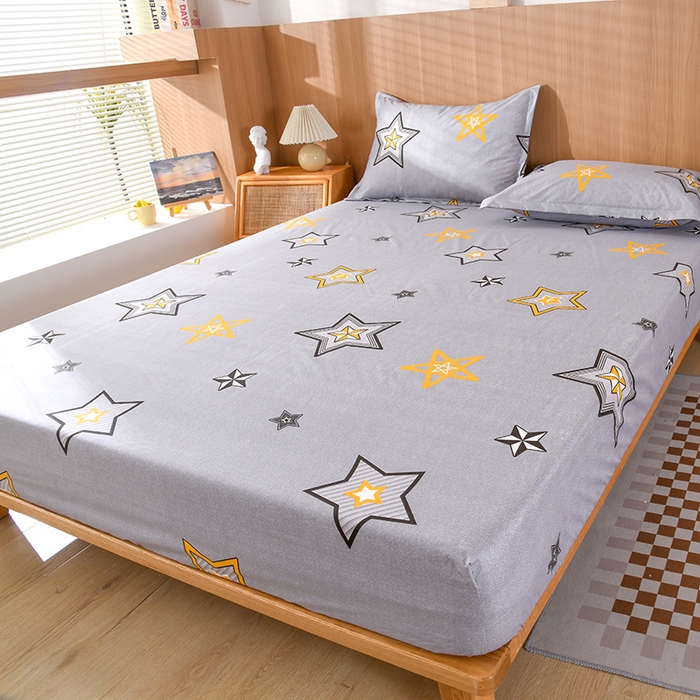 91家纺网 家纺一手货源 找家纺 茗婷家纺 2025新款供跨境外贸纯色印花防水床笠 闪亮星星