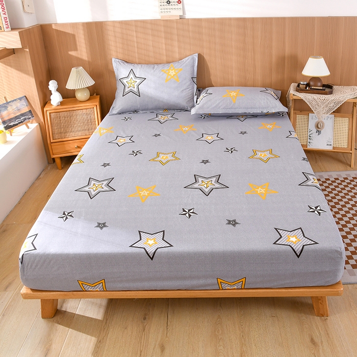 91家纺网 家纺一手货源 找家纺 茗婷家纺 2025新款供跨境外贸纯色印花防水床笠 闪亮星星