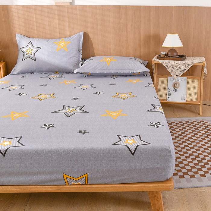 91家纺网 家纺一手货源 找家纺 茗婷家纺 2025新款供跨境外贸纯色印花防水床笠 闪亮星星