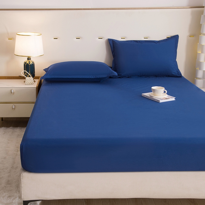 91家纺网 家纺一手货源 找家纺 茗婷家纺 2025新款供跨境外贸纯色印花防水床笠 深蓝