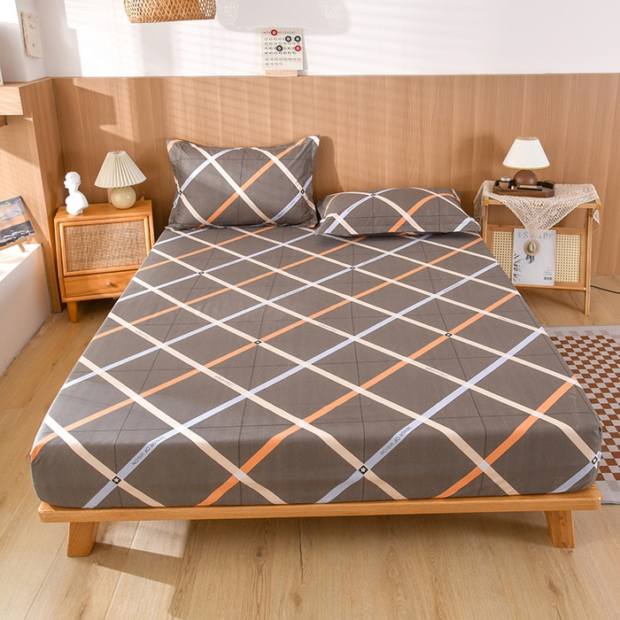 91家纺网 家纺一手货源 找家纺 茗婷家纺 2025新款供跨境外贸纯色印花防水床笠 时代印象-灰