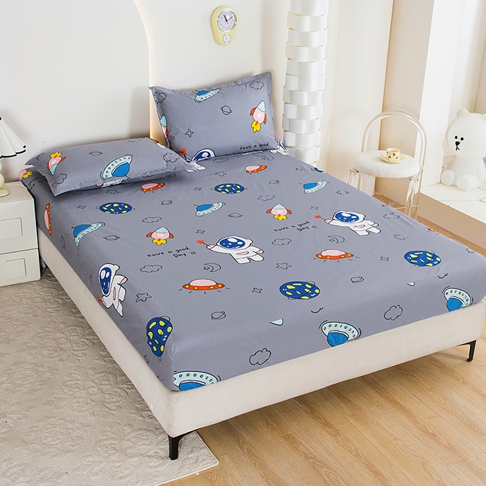 91家纺网 家纺一手货源 找家纺 茗婷家纺 2025新款供跨境外贸纯色印花防水床笠 太空旅行