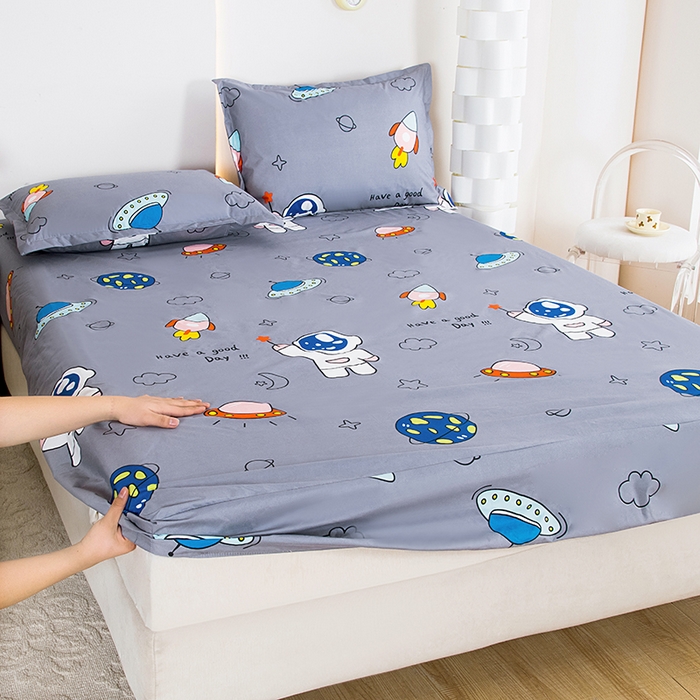 91家纺网 家纺一手货源 找家纺 茗婷家纺 2025新款供跨境外贸纯色印花防水床笠 太空旅行