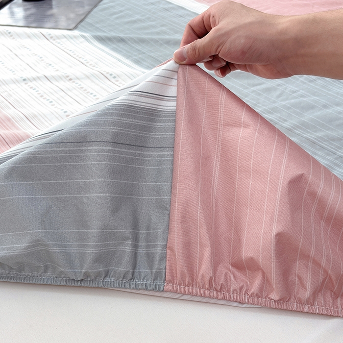 91家纺网 家纺一手货源 找家纺 茗婷家纺 2025新款供跨境外贸纯色印花防水床笠 条纹