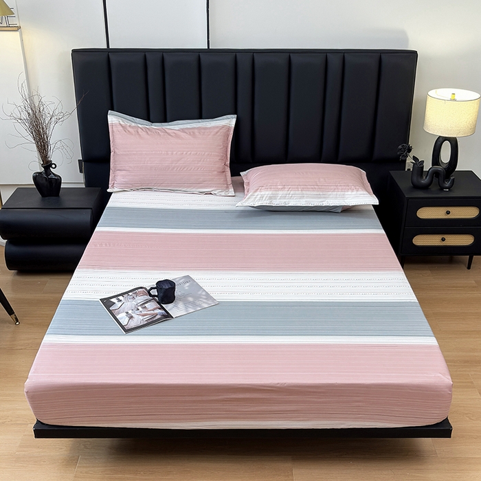 91家纺网 家纺一手货源 找家纺 茗婷家纺 2025新款供跨境外贸纯色印花防水床笠 条纹