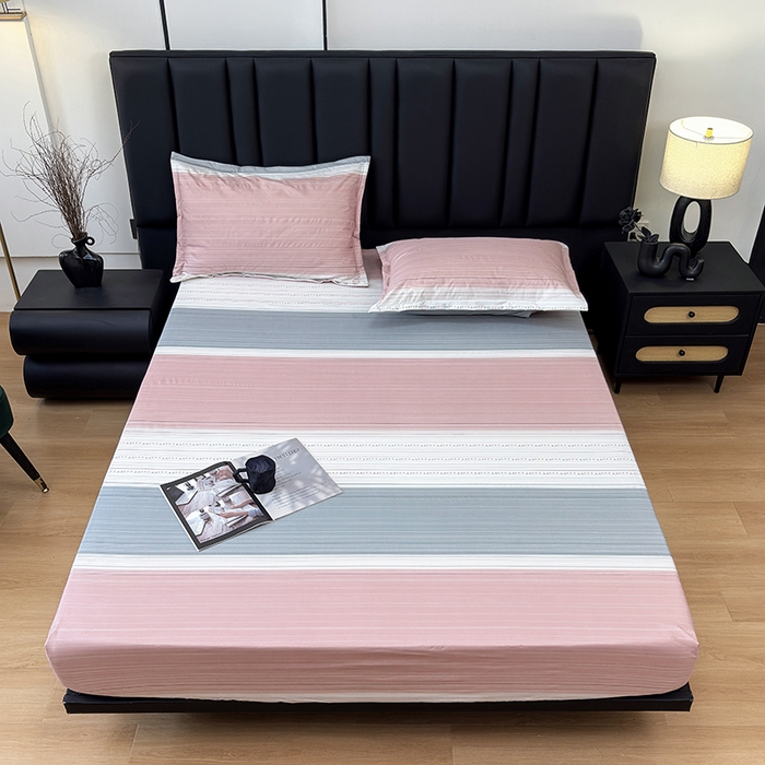 91家纺网 家纺一手货源 找家纺 茗婷家纺 2025新款供跨境外贸纯色印花防水床笠 条纹